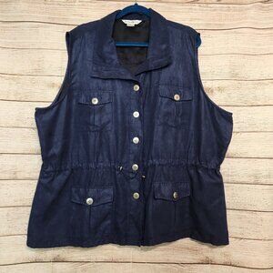 Drapers & Damons Vest Women's Size 3X Navy Blue Utility Pockets Cinch Waist